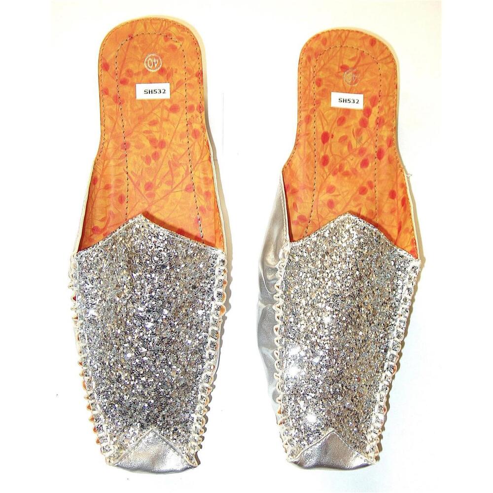 Sequin Satin Beaded Slippers SILVER size 7 only